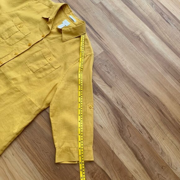 Chico’s 100% Linen 1/4 Button Front Tunic Shirt Top Yellow Size 12 Popover - Picture 4 of 11